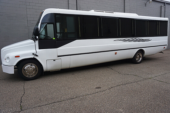 White party bus exterior